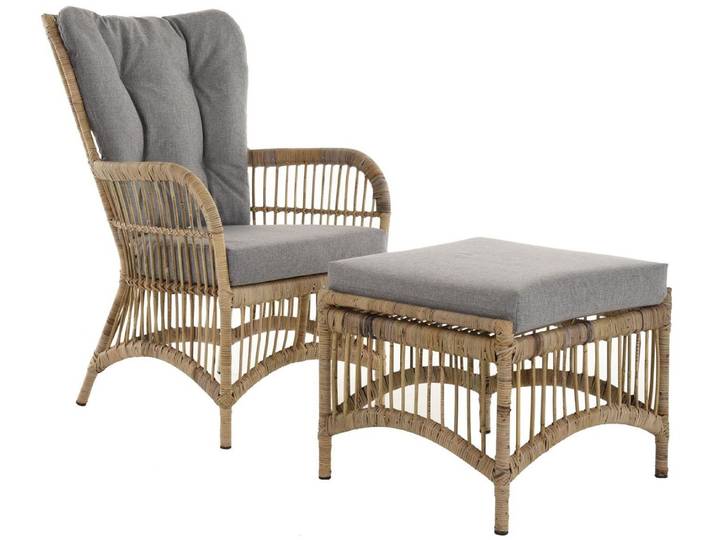 Krines Home Relaxsessel Rattan Ohrensessel mit Hocker/ Rattan-Sessel mit hoher Rückenlehne