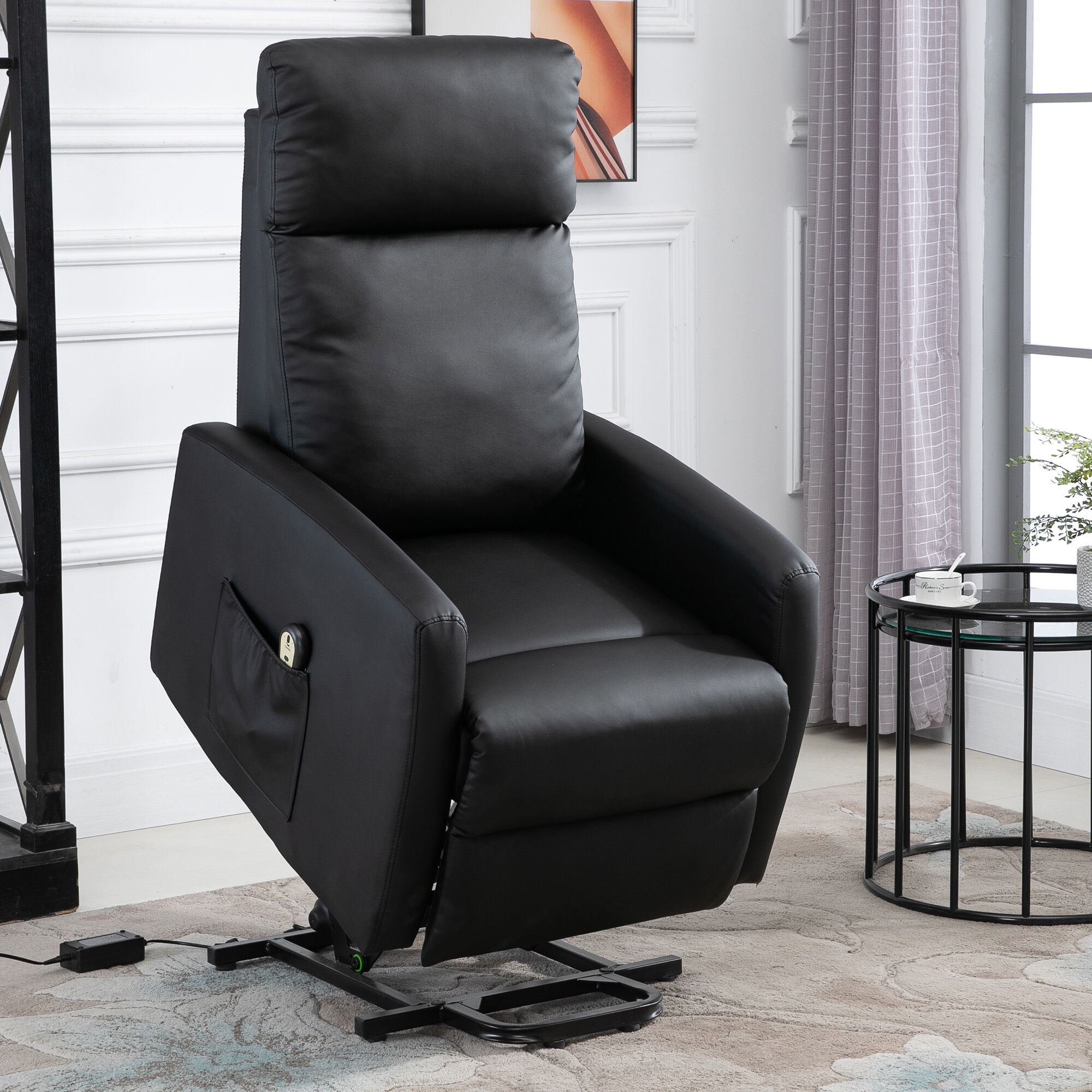 Altro Poltrona Elettrica Alzapersona 45°, Poltrona Relax Elettrica Reclinabile A 145° Con Telecomando E Poggiapiedi, In Pelle Pu Nero, 67x95x105 cm