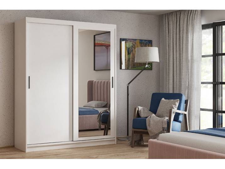 Masseno Schiebetürenschrank LISSIO 160/205/60cm 2-türig mit Spiegel Weiß