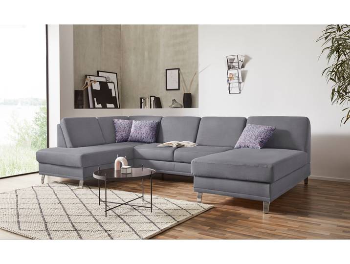 Wohnlandschaft, Struktur, Grau, 319×190 cm, U-Form, Mit Ottomane Links, Sit&More