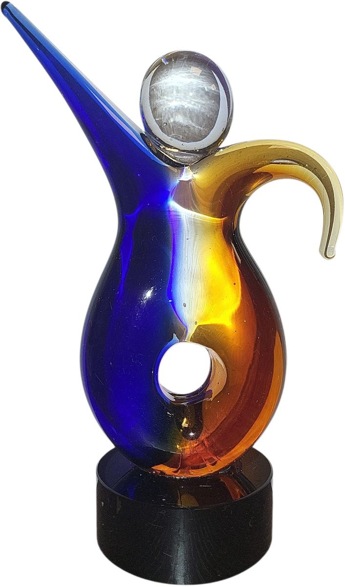 Happy Dance Glassculptuur - Oranje / Blauw - Kristalglas - B: 15 cm, D: 24 cm, H: 8 cm