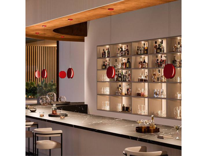 Linea Light Hängelampe Yo-Yo, dimmbar, rot, für Wohn- / Esszimmer, Aluminium