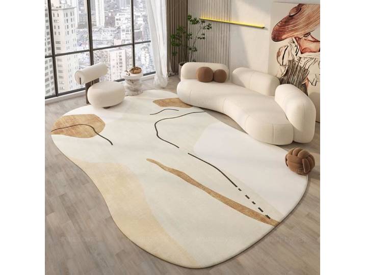 Tapis contemporain Tapis de décoration de salon de luxe moderne irrégulier et crémeux pour chambre à coucher- 100x160cm[B]