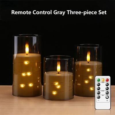 Uplifted Finds Flameless LED Pillar Candles With Embedded Star String Remote Control And Timer For Home And Holiday Decor gray