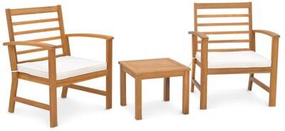 Costway 3 Pieces Outdoor Furniture Set with Soft Seat Cushions-White