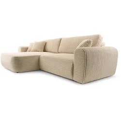 ECKSOFA VIVA Beige Kordstoff mit Schlaffunktion