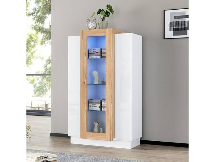 Vitrine - SOGEU - 70x40x120 - 3 portes vitrées - 1 tiroir - Bande LED USB intégrée