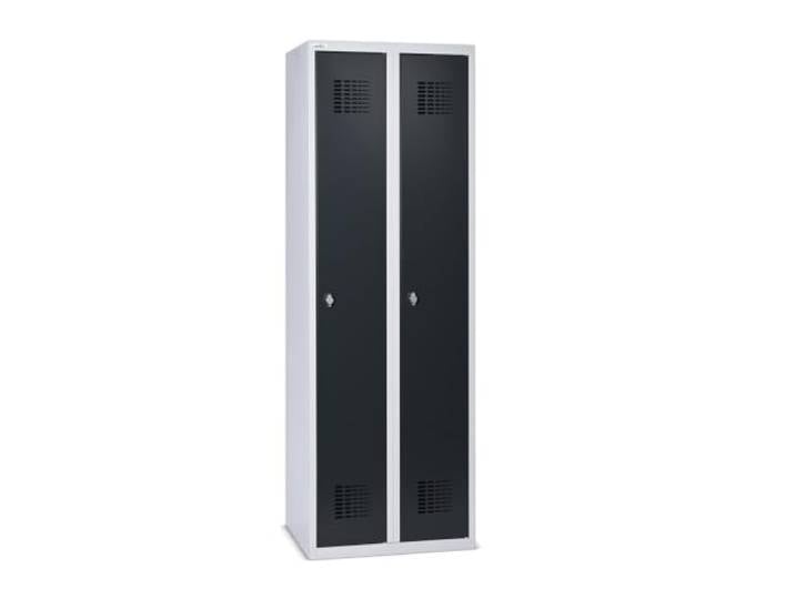 Steinbock Spind 2 Abteile H180xB60xT50 cm Anthrazit Drehriegelverschluss für Vorhängeschloss Metallspind inkl. Einlegeboden, Kleiderstange, Namensschild Schließfachschrank