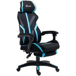 Vinsetto Gaming-Bürostuhl ausziehbare Fußstütze verstellbare Kopfstütze 65x65x119-129cm Schwarz Blau