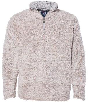 J America JA8454 Men's Sherpa Quarter-Zip Pullover Jacket in Oatmeal Heather size Medium   Polyester 8454
