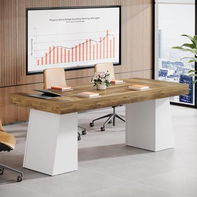 Bluebell 55.1-Inch Small Conference Table for 4, Meeting Table with Double Trapezoidal Legs