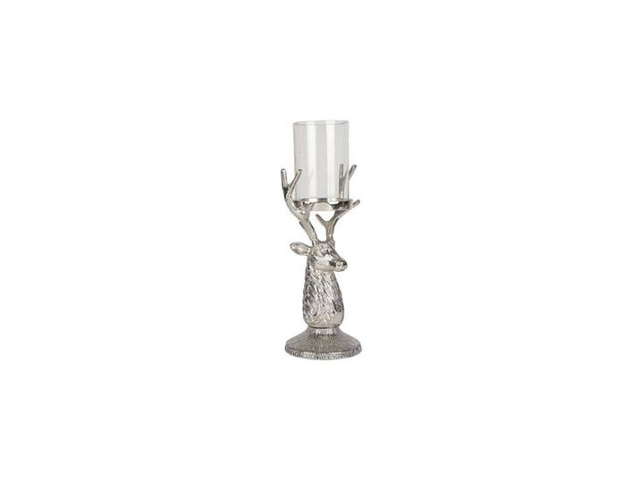 Kerzenhalter CHALET CHALET Hirsch Vörim Hirsch , silber, B:15cm H:41cm, Metall, Kerzenhalter, Kerzenhalter