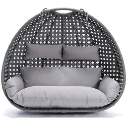 Home Deluxe Polyrattan Hängesessel TWIN grau - Korb + Kissen