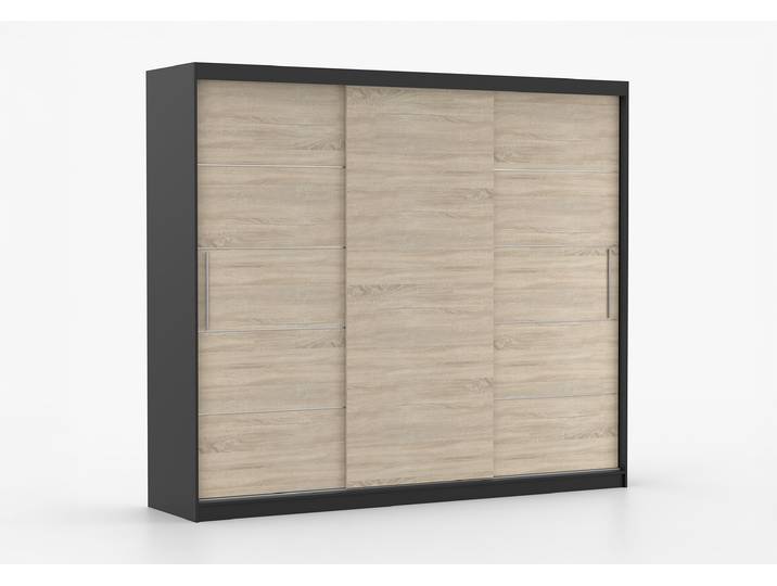 Schwebetürenschrank ALBA II 250 cm Schwarz Sonoma Eiche Ohne LED-Beleuchtung