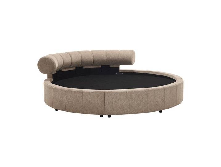 Lit rond 220 x 220 cm - Tissu texturé - Taupe - ROGILA