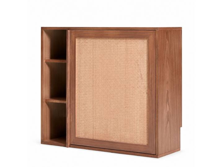 Nordlys - Meuble De Rangement Avec Bureau Tablette En Bois De Noyer Et Rotin