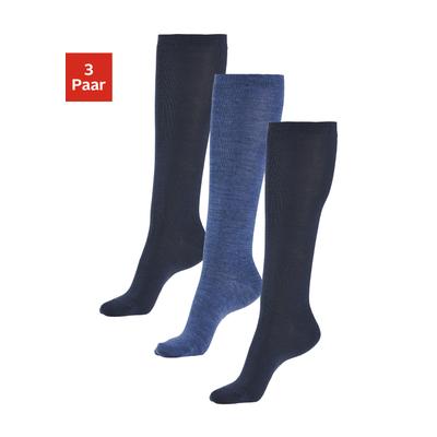 Kniestrümpfe BENCH. "Damen Wollkniestrümpfe uni weicher Abschluss", Damen, Gr. 35-38, blau (2x marine, 1x jeans), Elasthan, Polyamid, Wolle, unifarben, Socken Kniestrümpfe, Damenkniestrümpfe mit wärmender Wolle