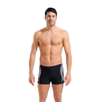 Badeshorts ARENA "MEN'S SWIM SHORT GRAPHIC", Herren, Gr. 9, N-Gr, schwarz, weiß, Obermaterial: 80% Polyamid, 20% Elasthan, Badehosen Badeshorts, mit Stretchmaterial, chlor- und salzwasserbeständig