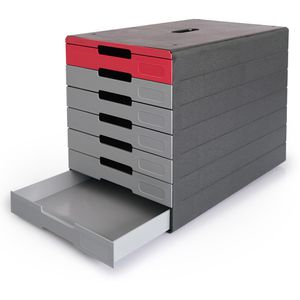 Durable Schubladenbox 776303, Idealbox Pro 7, A4, 7 Fächer, Kunststoff, geschlossen, grau / rot