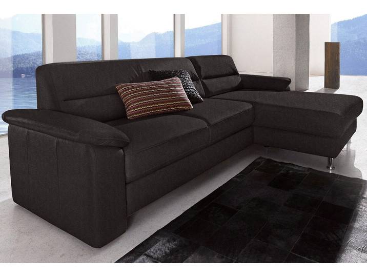 Ecksofa, NaturLeder & Mikrofasern, Schwarz, 251×165 cm, Mit Bettfunktion, Modern, SIT & MORE