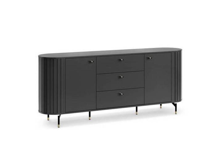 Milino Sideboard, Schwarz, Gold, Metall, 2 Fächer, 3 Schublade(n) Schubladen, 190.1x81x40 cm, Wohnzimmer, Kommoden & Sideboards, Sideboards