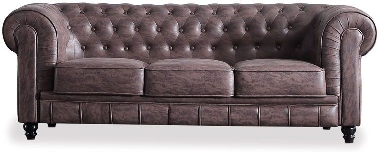 duehome Sofá de 3 plazas en tejido 211cm Chester - Marrón vintage