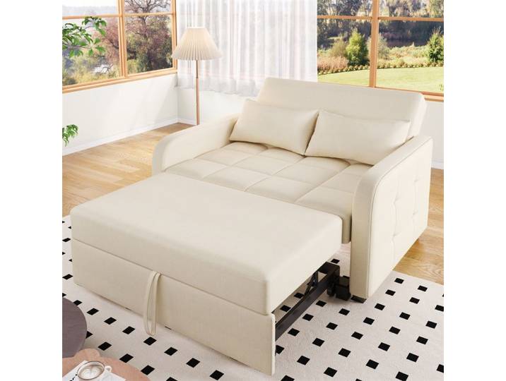 DRIPEX Canapé Convertible avec deux coussins Canapé-lit 2 Plances en lin Moderne avec dossier réglable Beige