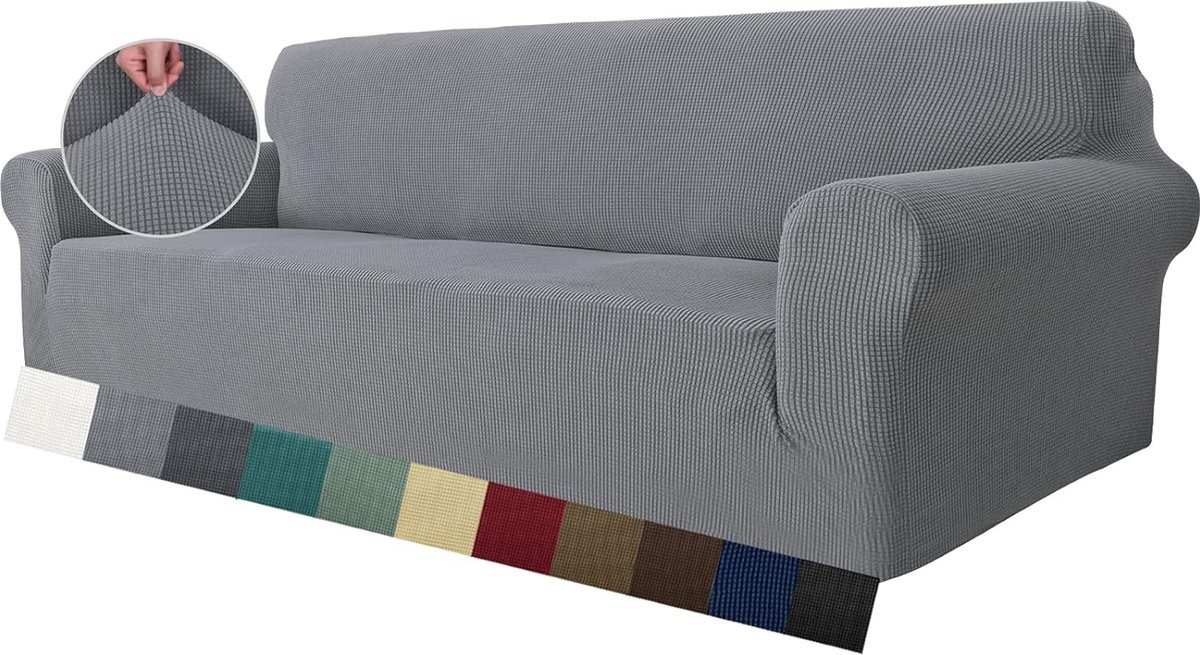 Universele stretch bankovertrek voor 3-zitsbank, lichtgrijs jacquard met spandex, huisdiervriendelijke meubelbescherming