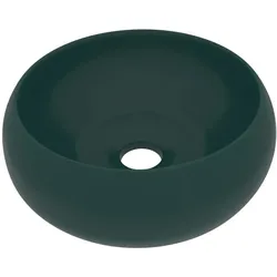vidaXL Luxuriöses Waschbecken Rund Matt Dunkelgrün 40x15 cm Keramik