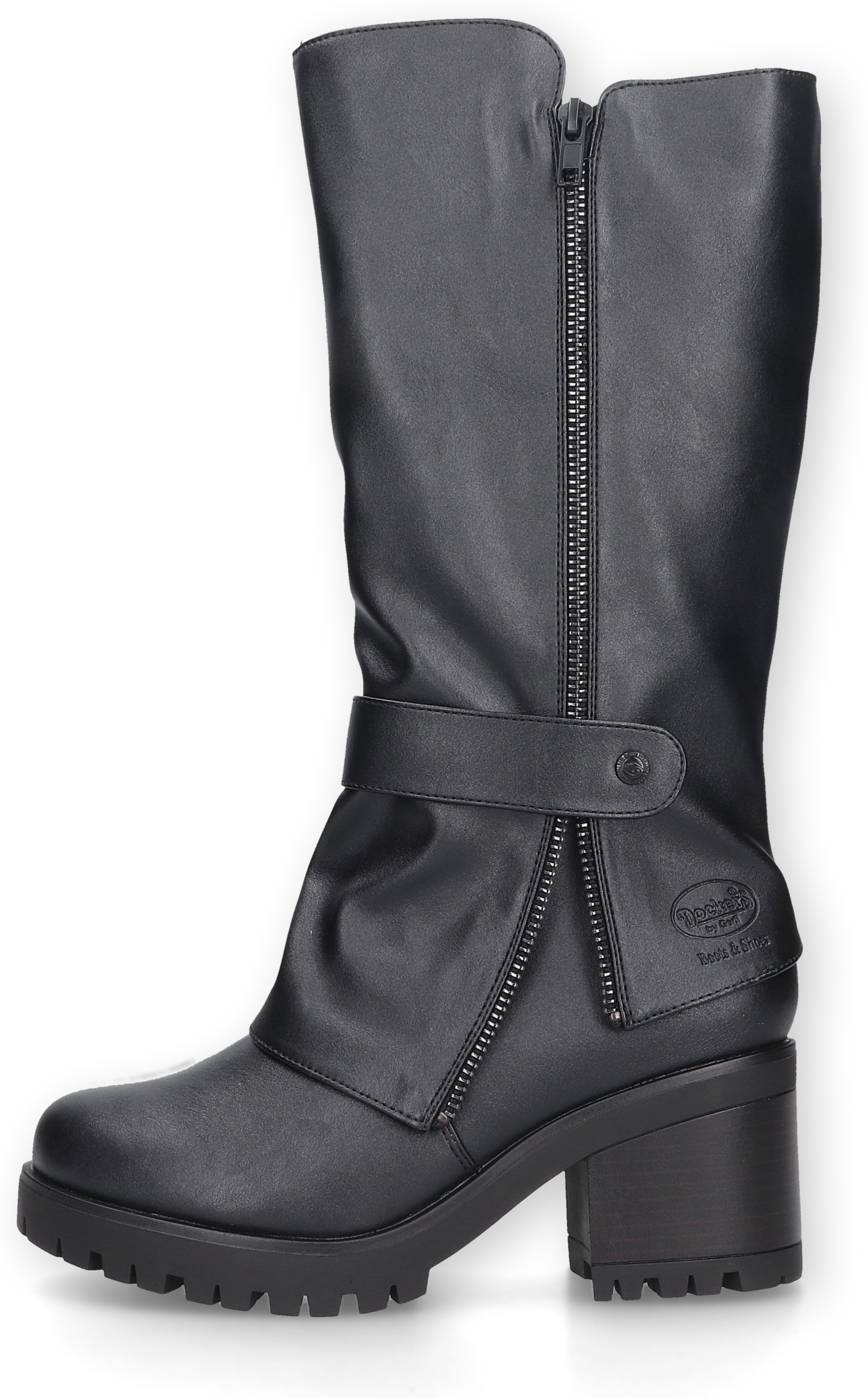 Stiefel DOCKERS BY GERLI, Damen, Gr. 37, wärmend, Normalschaft, schwarz (schwarz, dunkelgrau), Lederimitat, Schuhe Stiefel, mit Blockabsatz und derber Sohle