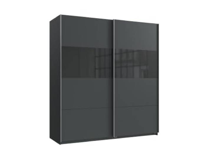 Kleiderschrank Bramfeld Schwebetürenschrank, Grafit mit Glas Schwarz 180cm Breite