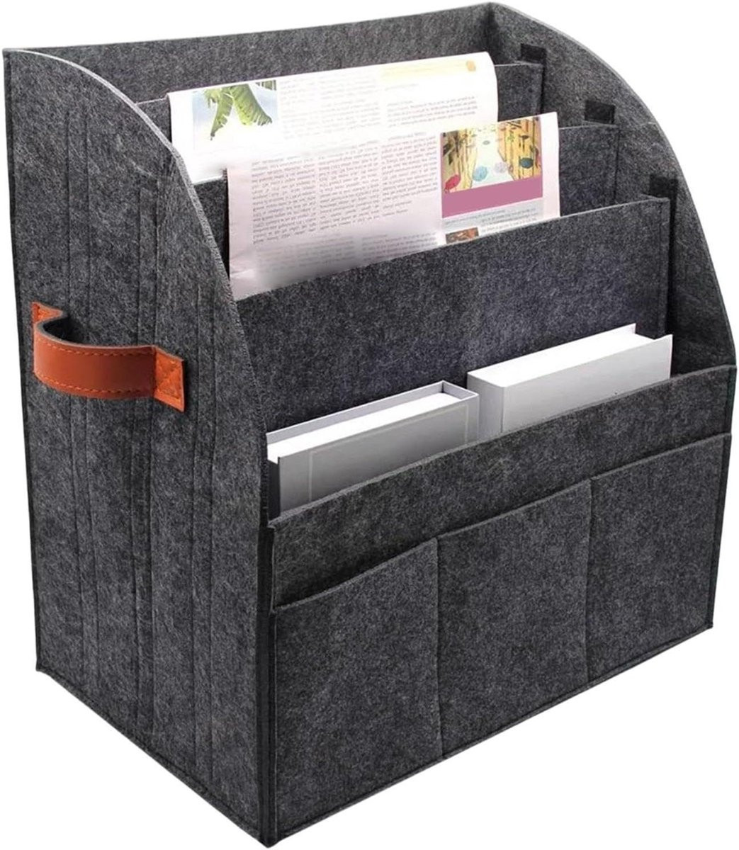 Grijs Opvouwbaar Krantenrek en Desktop Organizer van Vilt - 30 x 20 cm