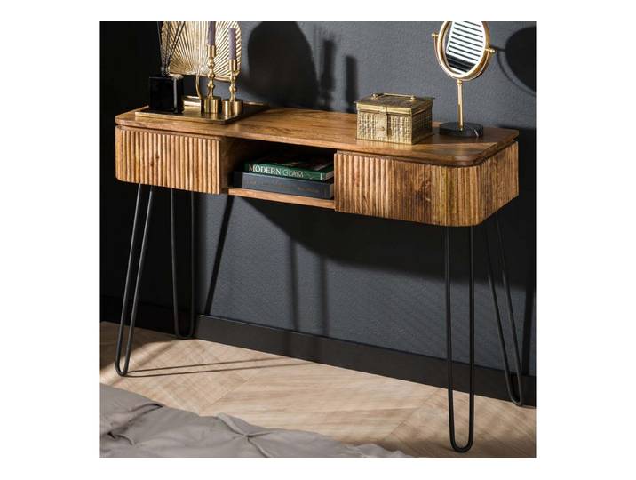 alesvelt Konsolentisch & Schminktisch WAVE HAIRPIN Massives Mangoholz mit Lamellen-Front (1-Tisch), 110x40x77cm, Wellen-Design