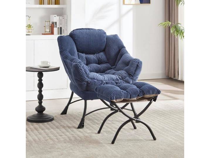 Fauteuil Salon Chaise Paresseuse avec Repose-Pieds Ottoman Pliant Chaise Canapé de Loisirs pour Salon Chambre Balcon Bleu