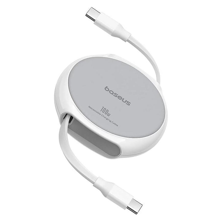 Baseus USB-C to USB-C Cable Pathfinder Retractable, 100W, 5A, 1m, White (1 m, 100 W) (P10368400211-00)