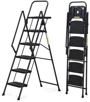 Kodotan sofa 5-step ladder, Foldable Step Stool With Tool Tray and Wide Non Slip Pedals, Sturdy Steel ladder, lightweight Steel Step Stool