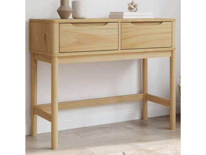 TEKGHUT Konsolentisch Aus Massivholz Kiefer Wachsbraun 89,5x36,5x73cm Mit 2 Massivholz Kiefer, wachsbraun, 2 Schubladen, Flurmöbel, Dekoablage, stabil