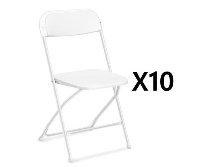 Ensemble de chaises pliantes 10 pièces terrasse de jardin fête conférence mariage Blanc