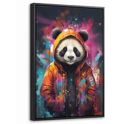 LEINWAND Bilder mit Rahmen - Panda - Jacke - Graffiti - Orange - 40x60