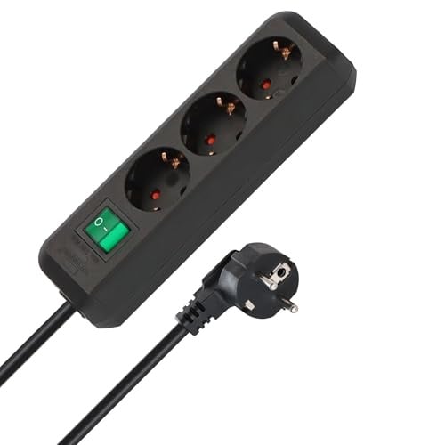 Brennenstuhl Eco-Line 2-delige set met 3-voudige geaarde stekkerdoos en schakelaar, zwart, 1,5 m kabel