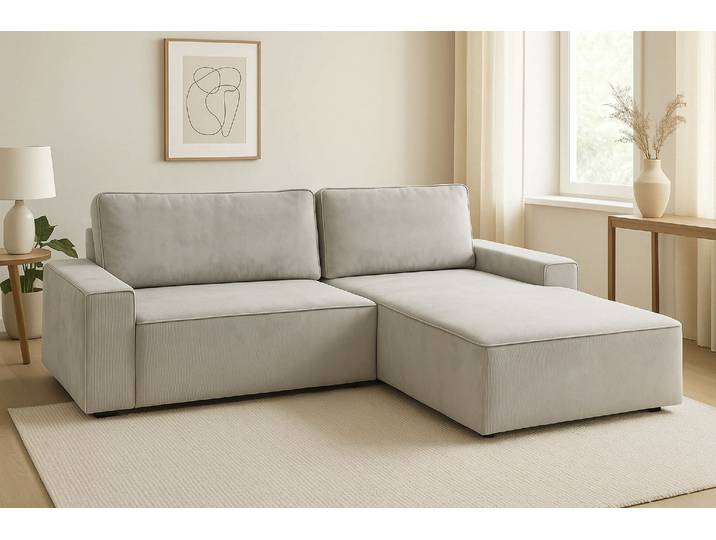 Ecksofa TRENDMANUFAKTUR Challenge, Schlafsofa mit Bettkasten, Couch in L-Form, Breite 245 cm , beige (cannoli cream), B:246cm H:98cm T:168cm, 88% Polyester / 12% Nylon, Sofas, Ecksofa, Recamiere beidseitig montierbar, auch in trendigem Cordstoff
