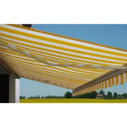 Elektrische Kassetten-Markise H124, Vollkassette Volant 5x3m ~ Acryl Gelb/Weiß