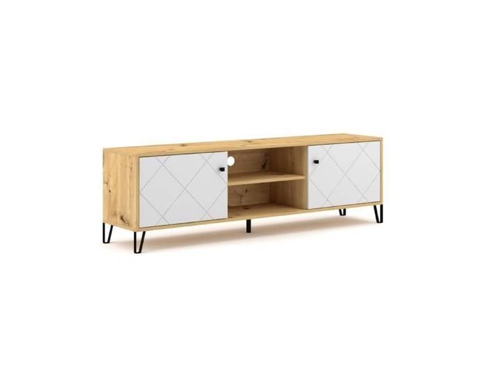 Meuble TV - VIVALDI - BILBAO - 183 cm - Chêne artisan / Blanc - Design contemporain