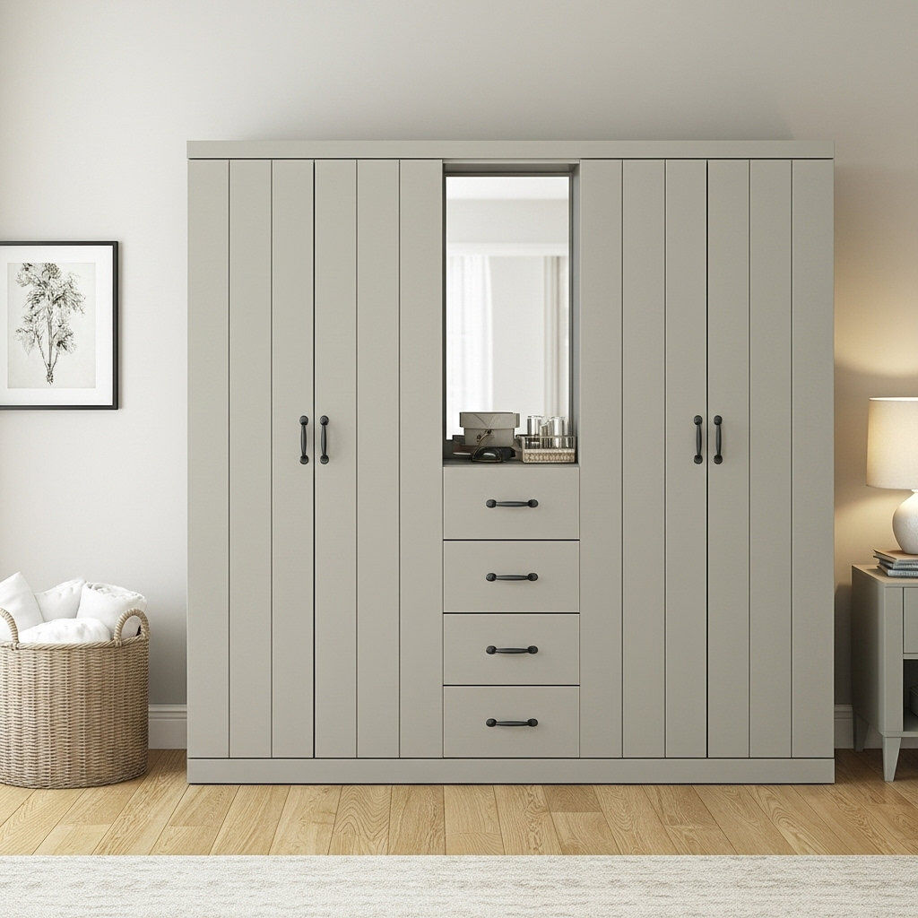 17 Stories Allington 4 Door 4 Drawer Combi Fitment Wardrobe Light Grey 180cm H X 174.5cm W X 52.7cm D