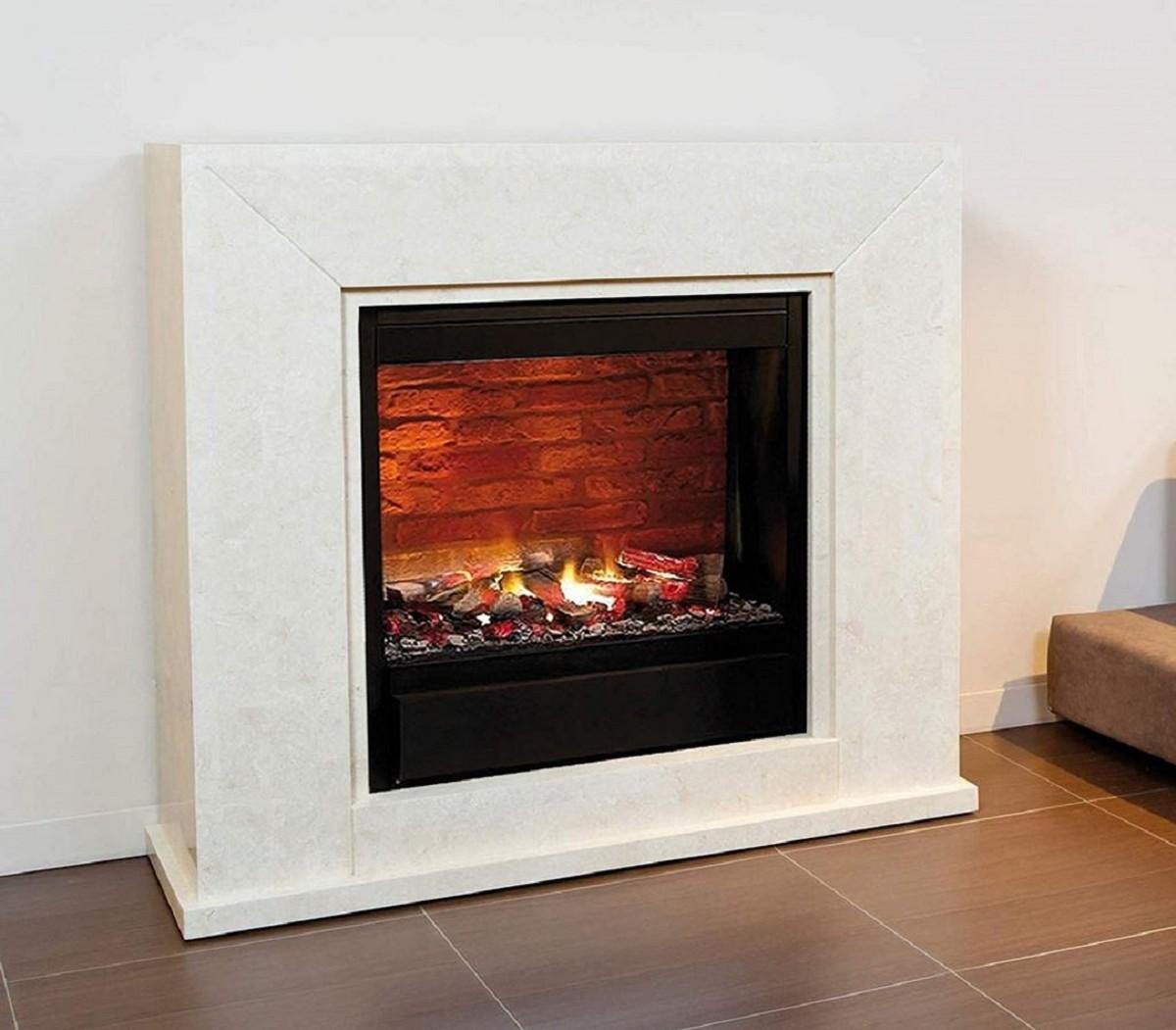 Casa Padrino Luxus Kamin mit LED Kamineinsatz Cremeweiß 119,5 x 33,5 x H. 101,5 cm - Luxus Elektrokamin mit Fernbedienung