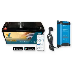 Voltrana Landstrom-Set 12,8V 200Ah Lithium LiFePO4 Batterie mit Victron Blue Smart IP22 12/30