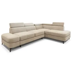 ECKSOFA AVISE MV R-S Creme Velours-Stoff mit Schlaffunktion