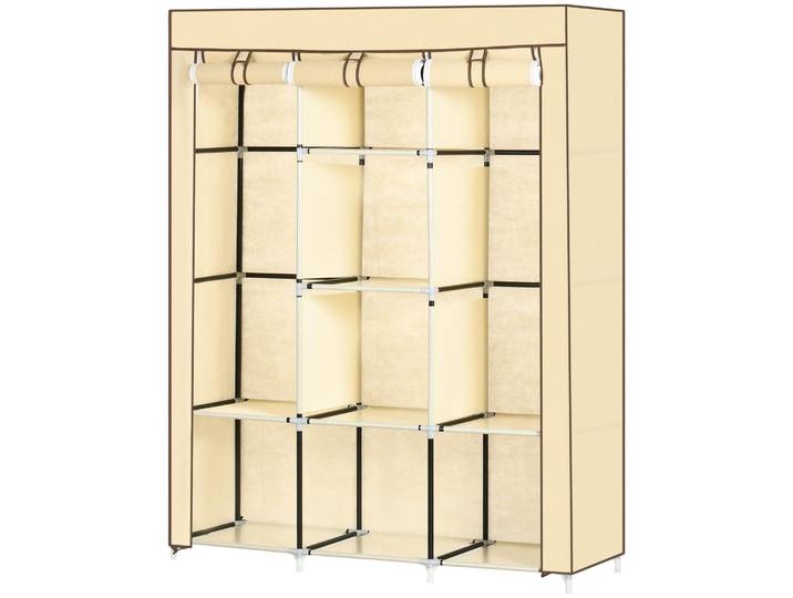 HOMCOM Stoffschrank, Faltschrank, Kleiderschrank mit Kleiderstangen, 8 Ebenen