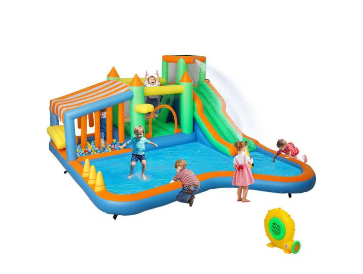 ComfortXL Hüpfburg De-10652 mit Wasserrutsche, Planschbecken & Kletterwand Bunt, Mehrfarbig, 315x195x360 cm, Freizeit & Co, Gartenspielzeug, Hüpfburgen & Trampoline