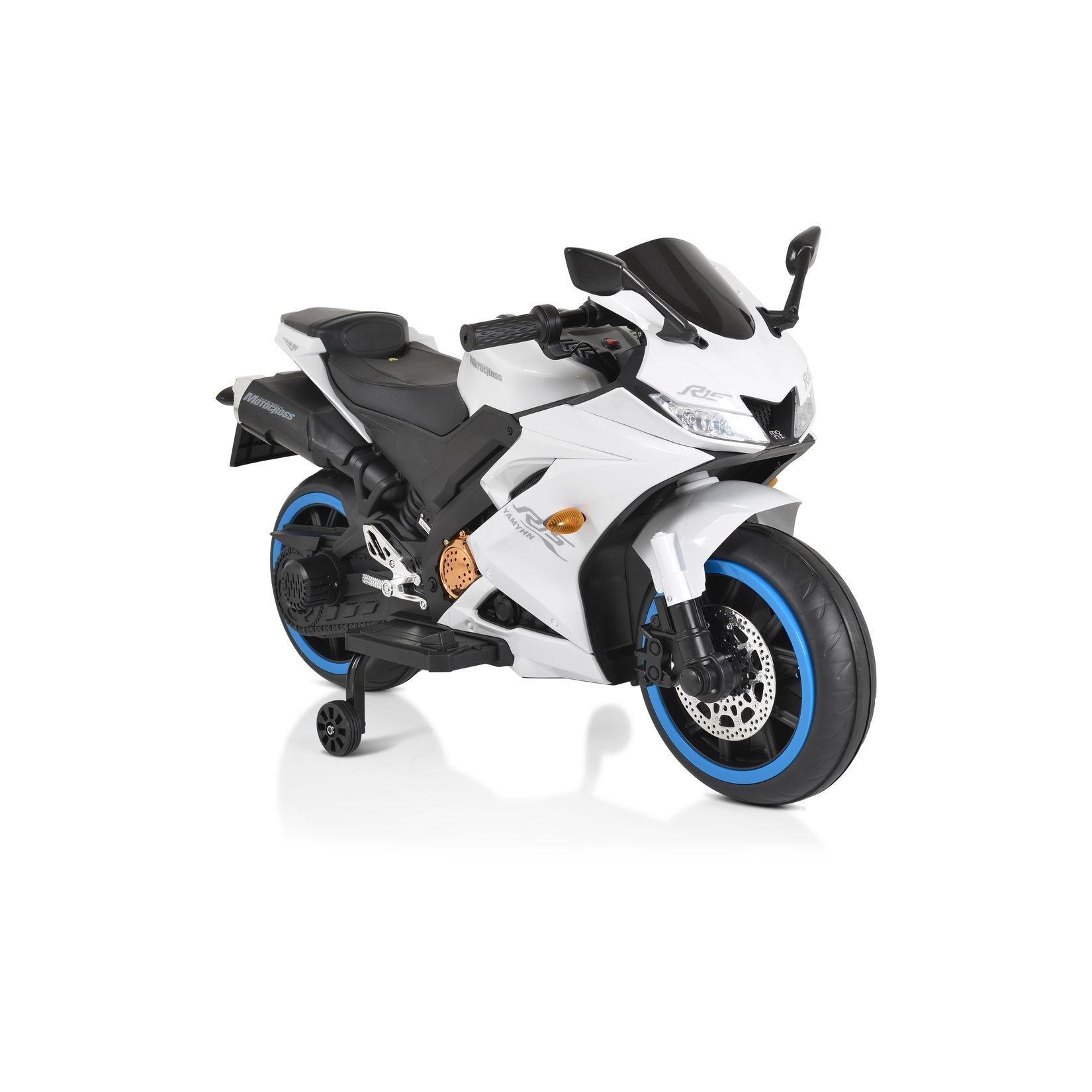 Moni Kinder Elektromotorrad Motocross MP3-Funktion Bluetooth Stützräder Lichter weiß